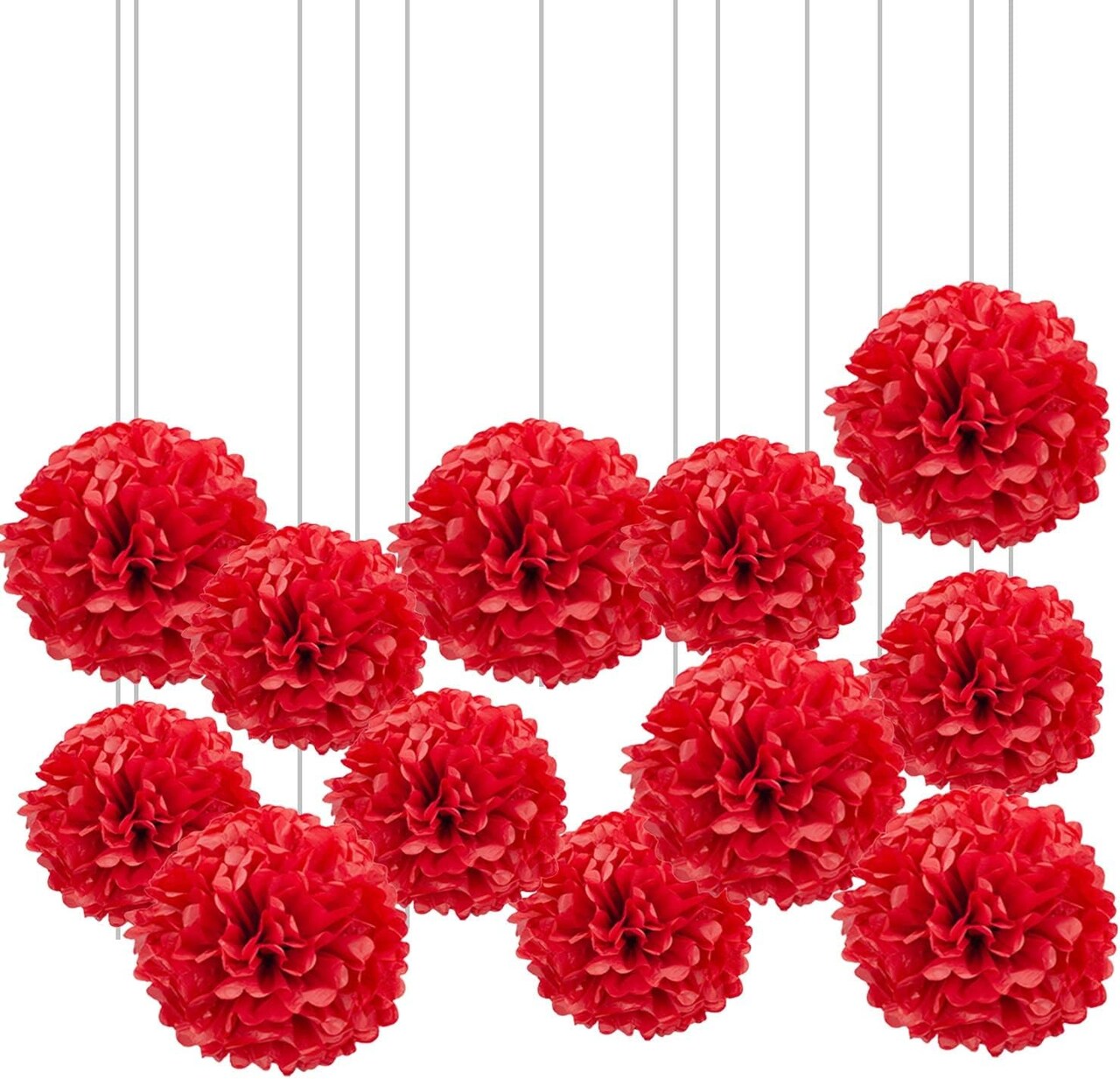 12pc Red Tissue Paper Pompoms-Hanging Paper Pom Poms Paper Flowers Ball for Party Decorative(10&12inch)